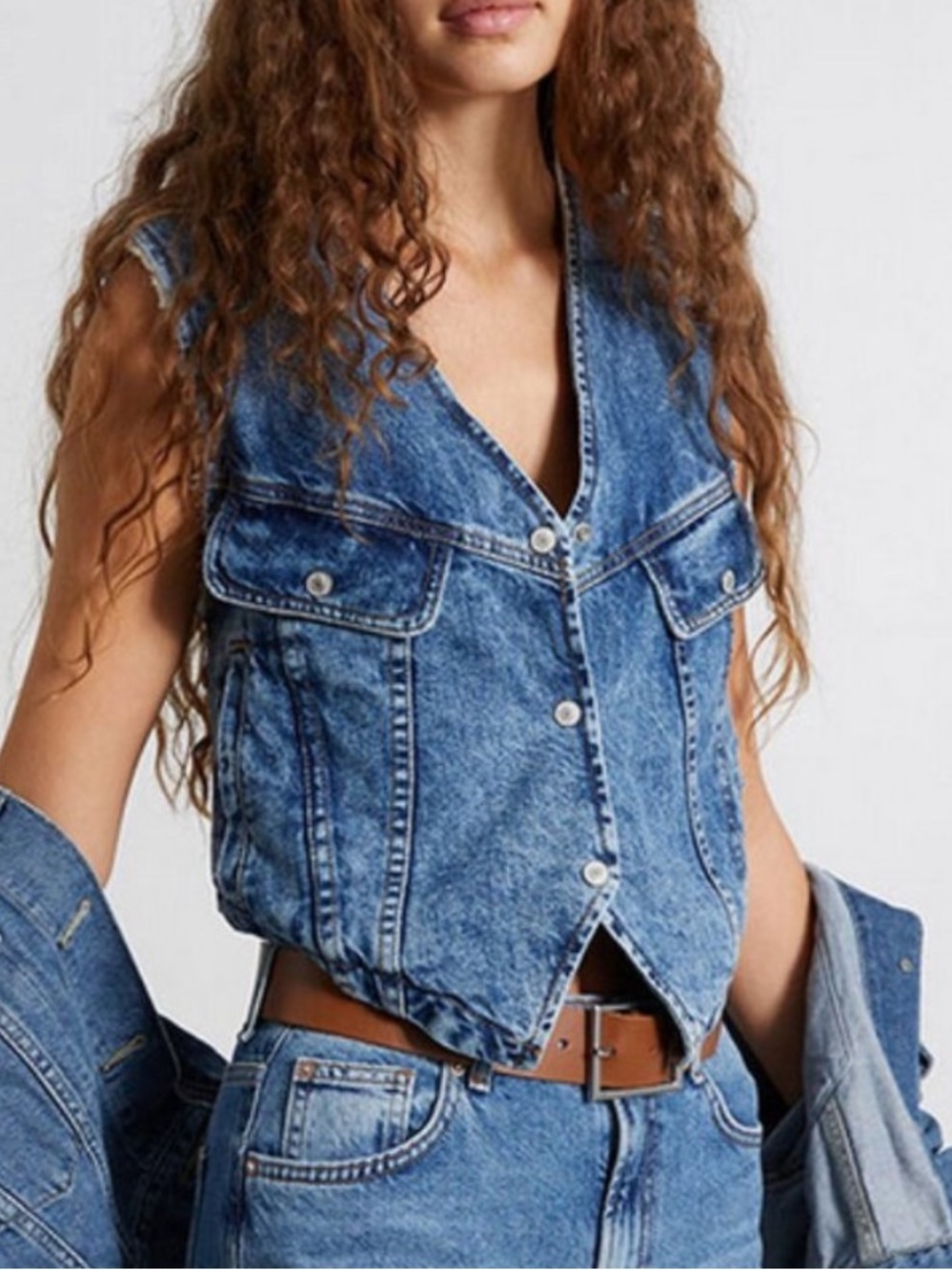 Free People Denim Florence Ranch Vest Size Small Sherpa Fall Winter Western